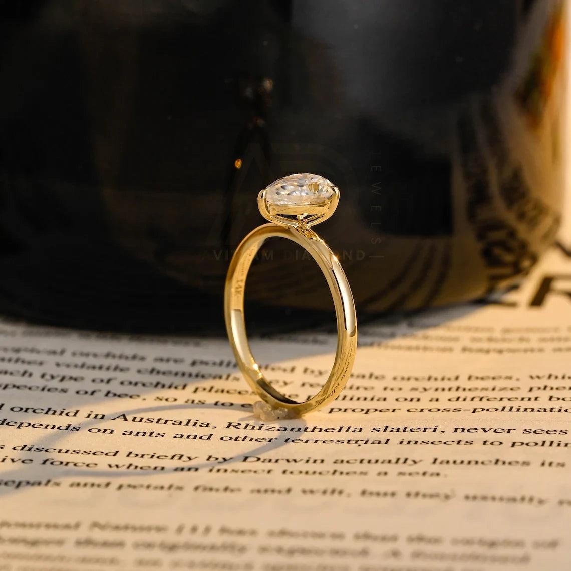 Pear Cut Solitaire Moissanite Engagement Ring, Solid Gold Teardrop Promise Wedding Ring, Handmade Ring, Anniversary Gift, Women's Moissanite Ring, Customizable Fine Jewelry, Unique Promise Ring, Luxurious Symbol of Love, Timeless Elegance, Romantic Anniversary Jewelry