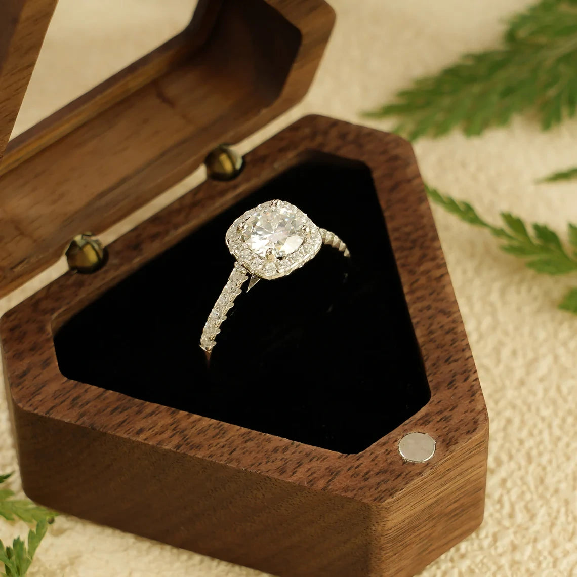 Moissanite Engagement Ring | Cushion Halo Sparkle | Gold for Love