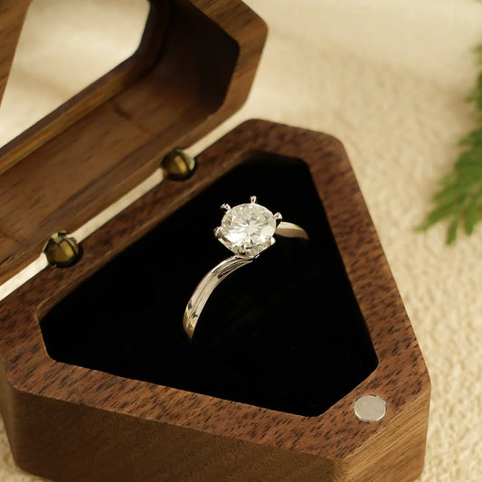 Unique Moissanite Engagement | Minimalist Solid Gold Band | Handmade Gift for Her