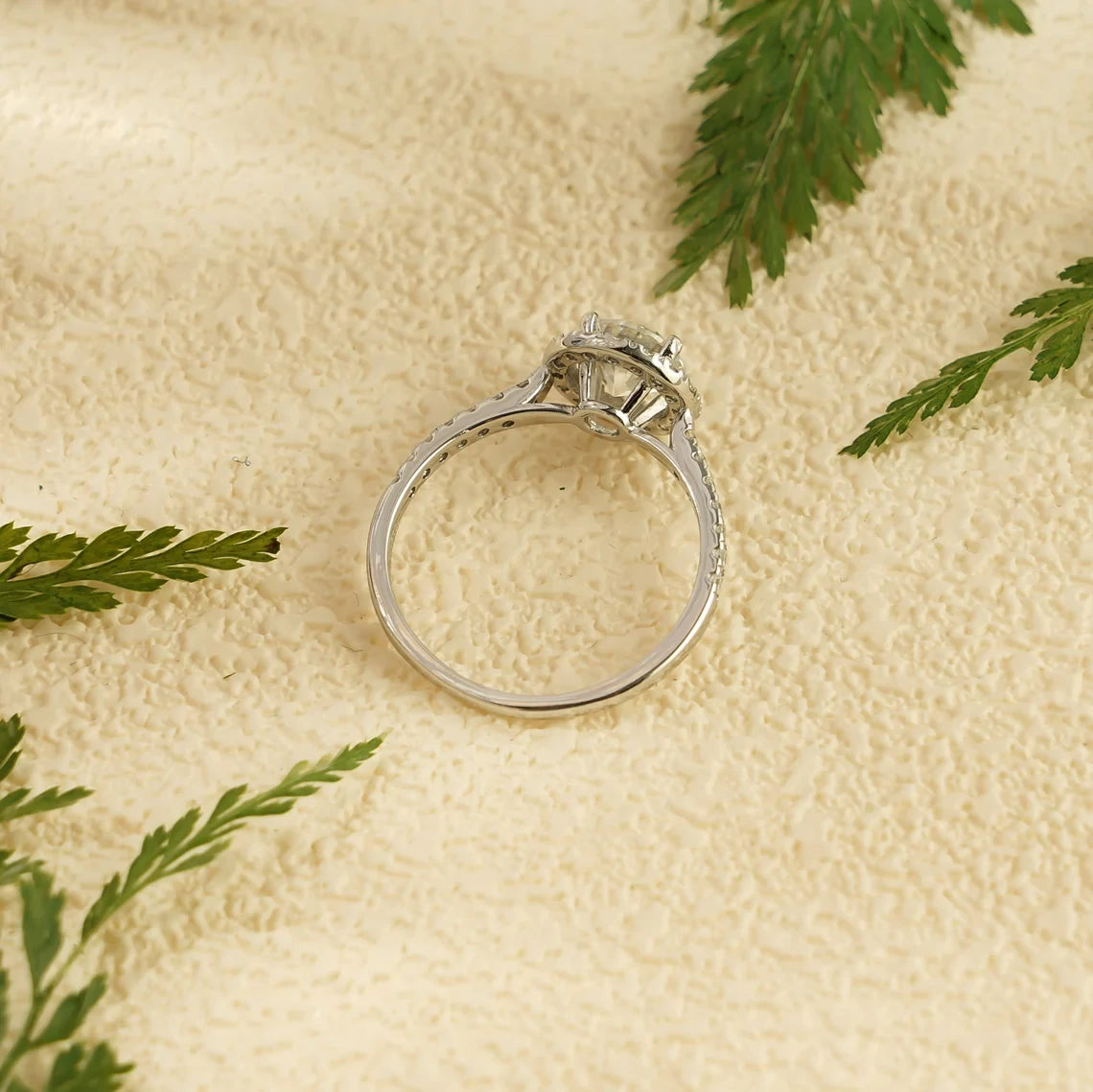 Round Moissanite Halo Ring | 10K 14K 18K Gold Options | Proposal Ready