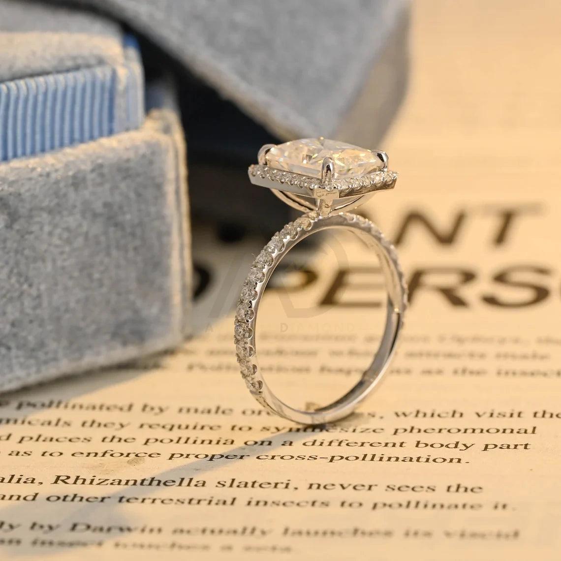 Solid gold radiant cut halo pave moissanite engagement ring, Vintage radiant cut moissanite wedding ring, Birthday gift, Anniversary gift, Halo pave moissanite ring, Vintage wedding band, Solid gold engagement ring, Sparkling moissanite ring, Unique bridal jewelry