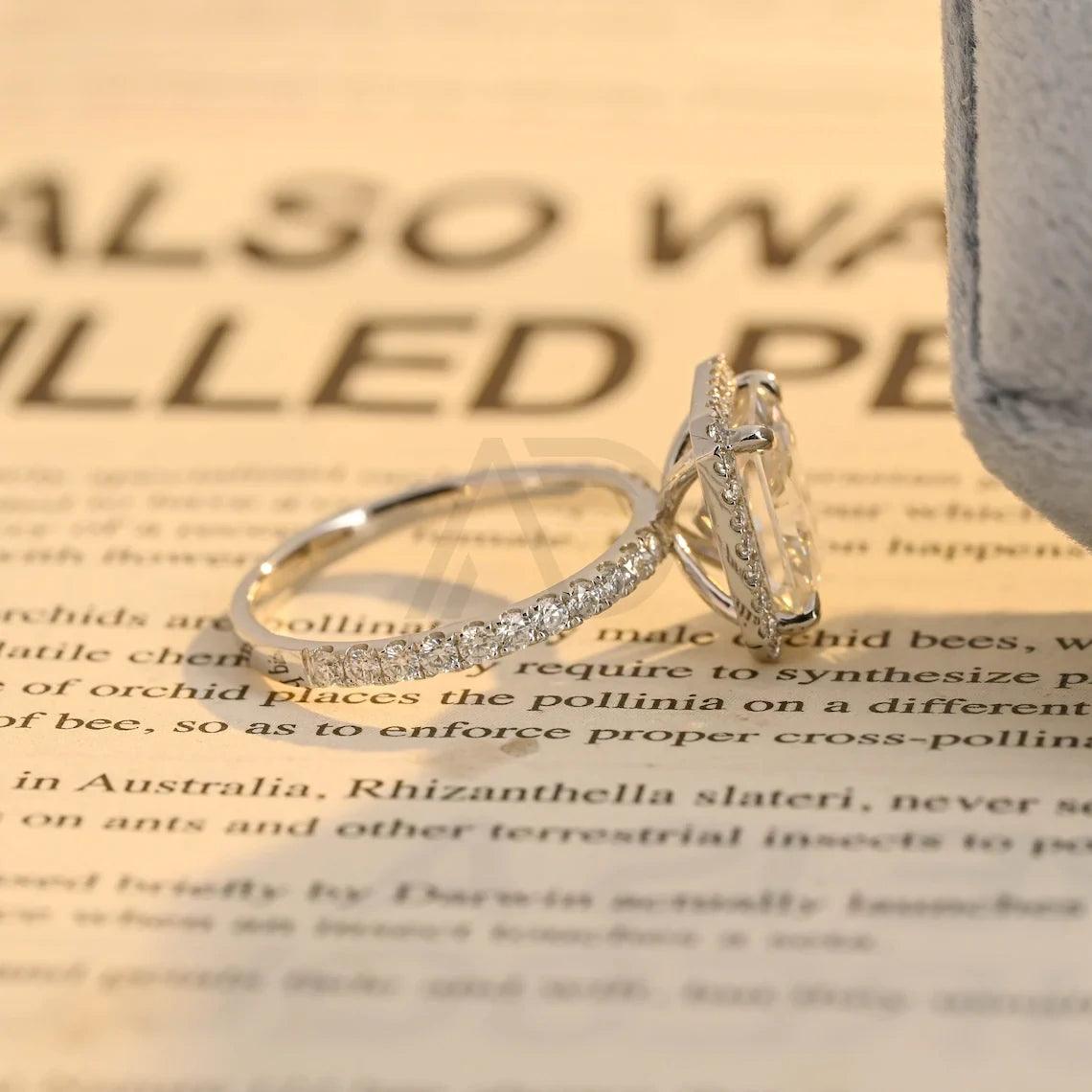 Solid gold radiant cut halo pave moissanite engagement ring, Vintage radiant cut moissanite wedding ring, Birthday gift, Anniversary gift, Halo pave moissanite ring, Vintage wedding band, Solid gold engagement ring, Sparkling moissanite ring, Unique bridal jewelry