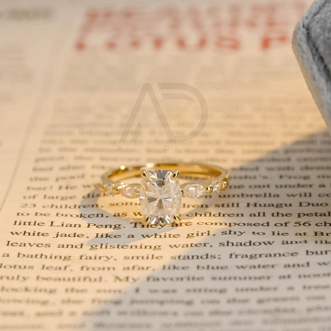 Elongated Cushion Cut Moissanite Engagement Ring, 10K Solid Gold Promise Ring, 14K Solid Gold Promise Ring, 18K Solid Gold Promise Ring, Alternating Moissanite Ring, Personalized Ring Gift, Moissanite Engagement Ring, Cushion Cut Ring, Solid Gold Promise Ring, Custom Moissanite Ring, Unique Engagement Ring, Handcrafted Promise Ring, Personalized Gold Ring, Moissanite Wedding Jewelry, Customizable Gold Ring