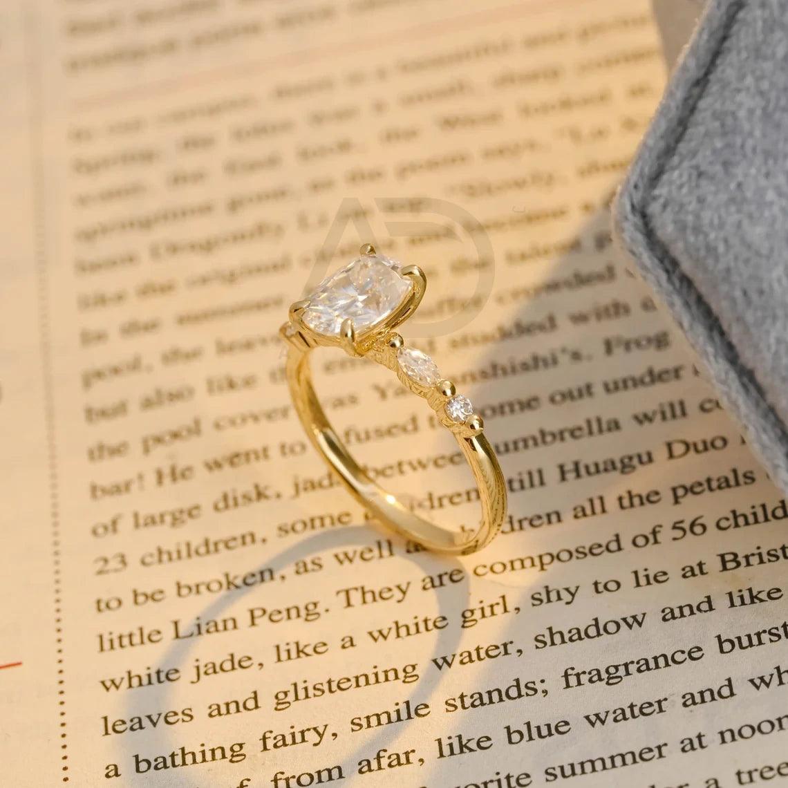 Elongated Cushion Cut Moissanite Engagement Ring, 10K Solid Gold Promise Ring, 14K Solid Gold Promise Ring, 18K Solid Gold Promise Ring, Alternating Moissanite Ring, Personalized Ring Gift, Moissanite Engagement Ring, Cushion Cut Ring, Solid Gold Promise Ring, Custom Moissanite Ring, Unique Engagement Ring, Handcrafted Promise Ring, Personalized Gold Ring, Moissanite Wedding Jewelry, Customizable Gold Ring