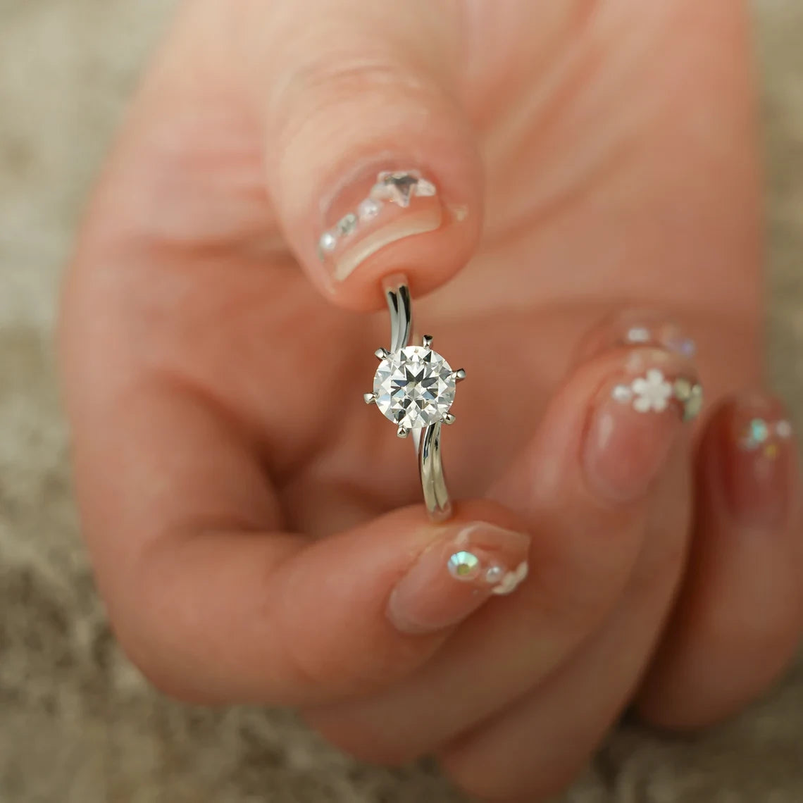 Solid Gold Ring for Women | Round Cut Moissanite Band | Sleek Engagement Look