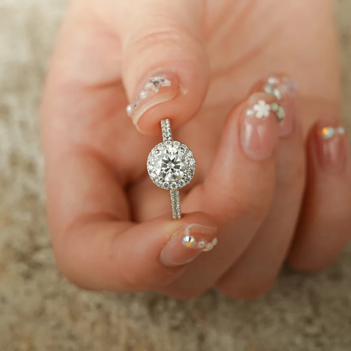 Gold Round Halo Band | Moissanite Promise Ring | Anniversary Perfection