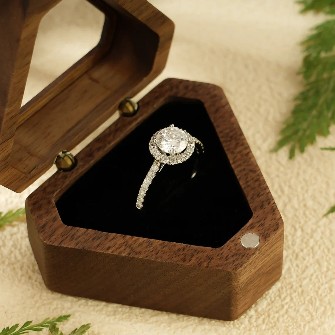Solid Gold Anniversary Ring | Round Halo Moissanite | Luxury Love Gift
