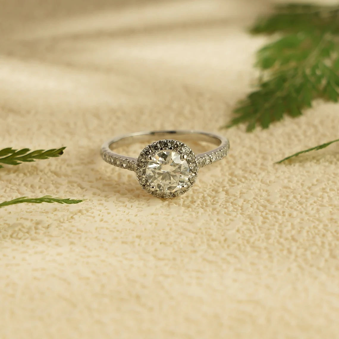 14K Gold Moissanite Ring | Pave and Halo Design | Romantic Jewelry Gift