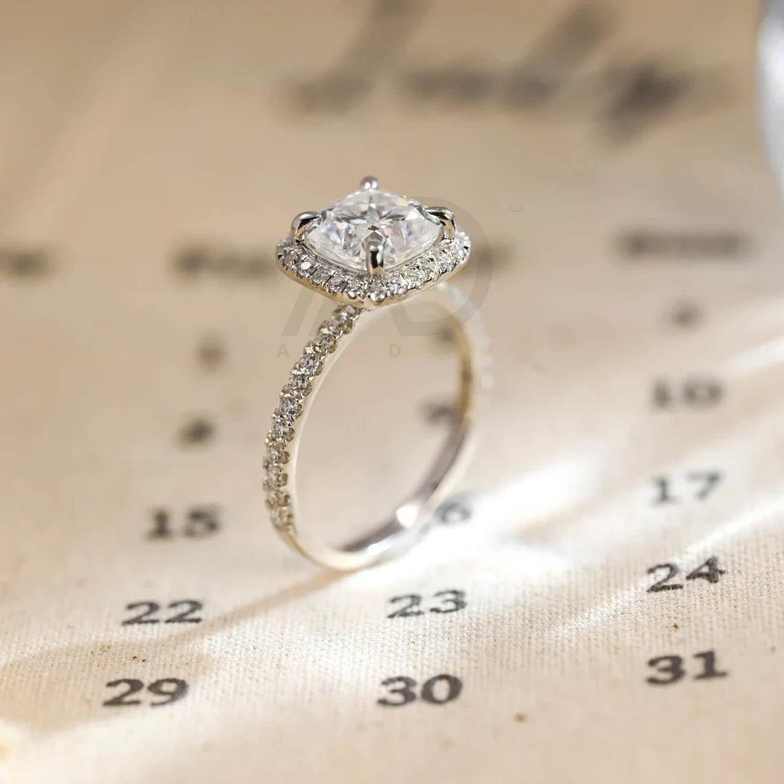 Vintage Crushed Ice Cut Cushion Moissanite Engagement Ring, Prong Pave Moissanite Cushion Wedding Ring, Anniversary Gifts for Women Wife
