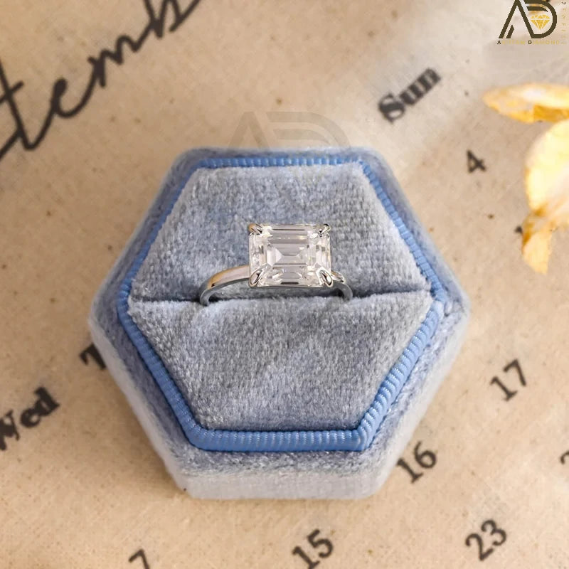 Solitaire Designer Emerald Cut Moissanite Ring