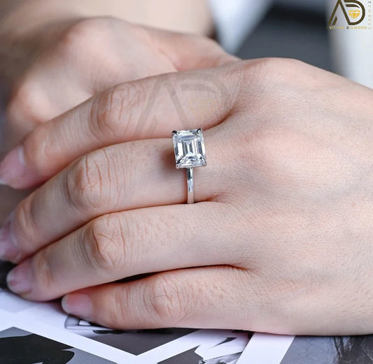 Solitaire Designer Emerald Cut Moissanite Ring
