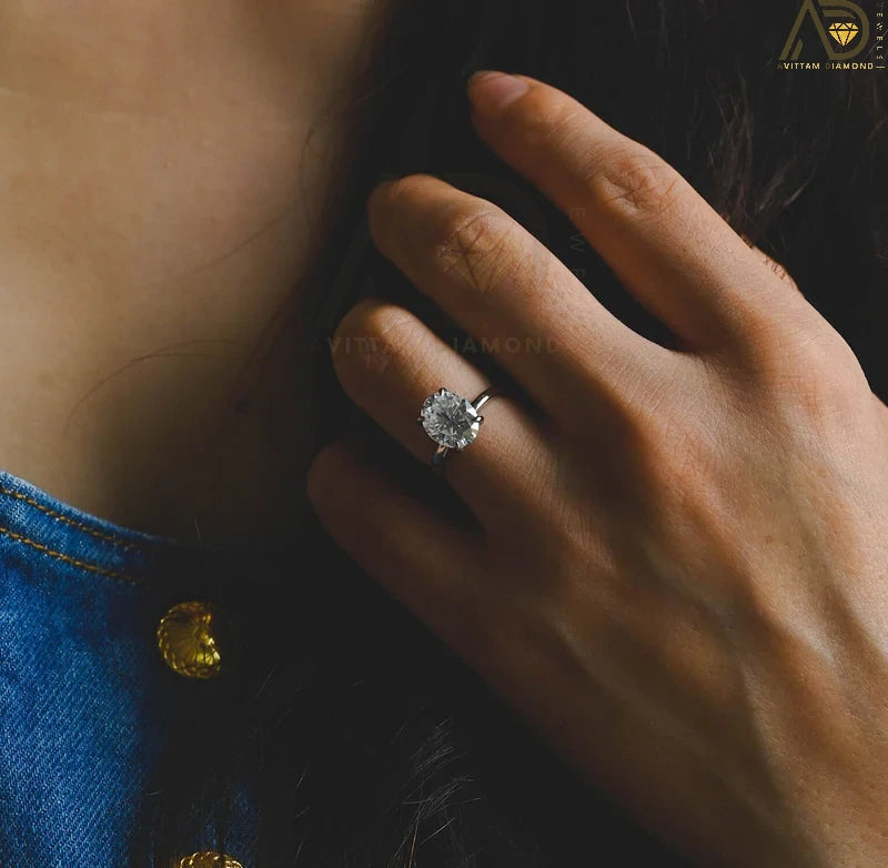 Elegant Moissanite Ring - Oval Cut with Hidden Halo in 14K Gold
