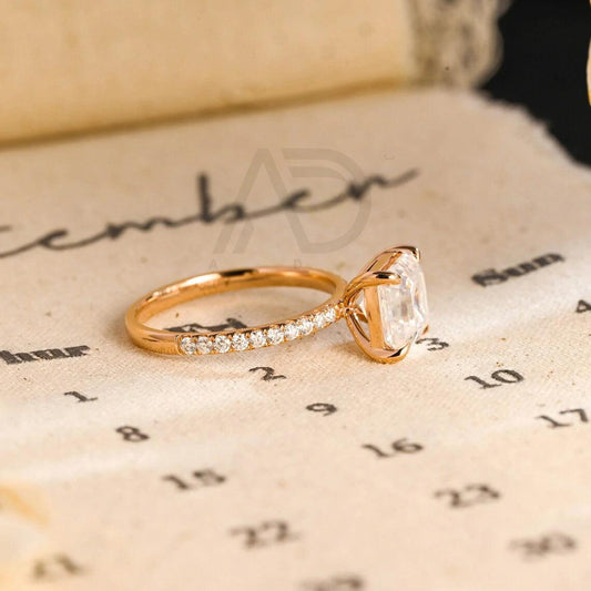 Radiant Cut Moissanite Engagement Ring Bridge Hidden-Halo, 10K/14K/18K Solid Gold Solitare Radiant Wedding Engagement Rings Anniversary Gift