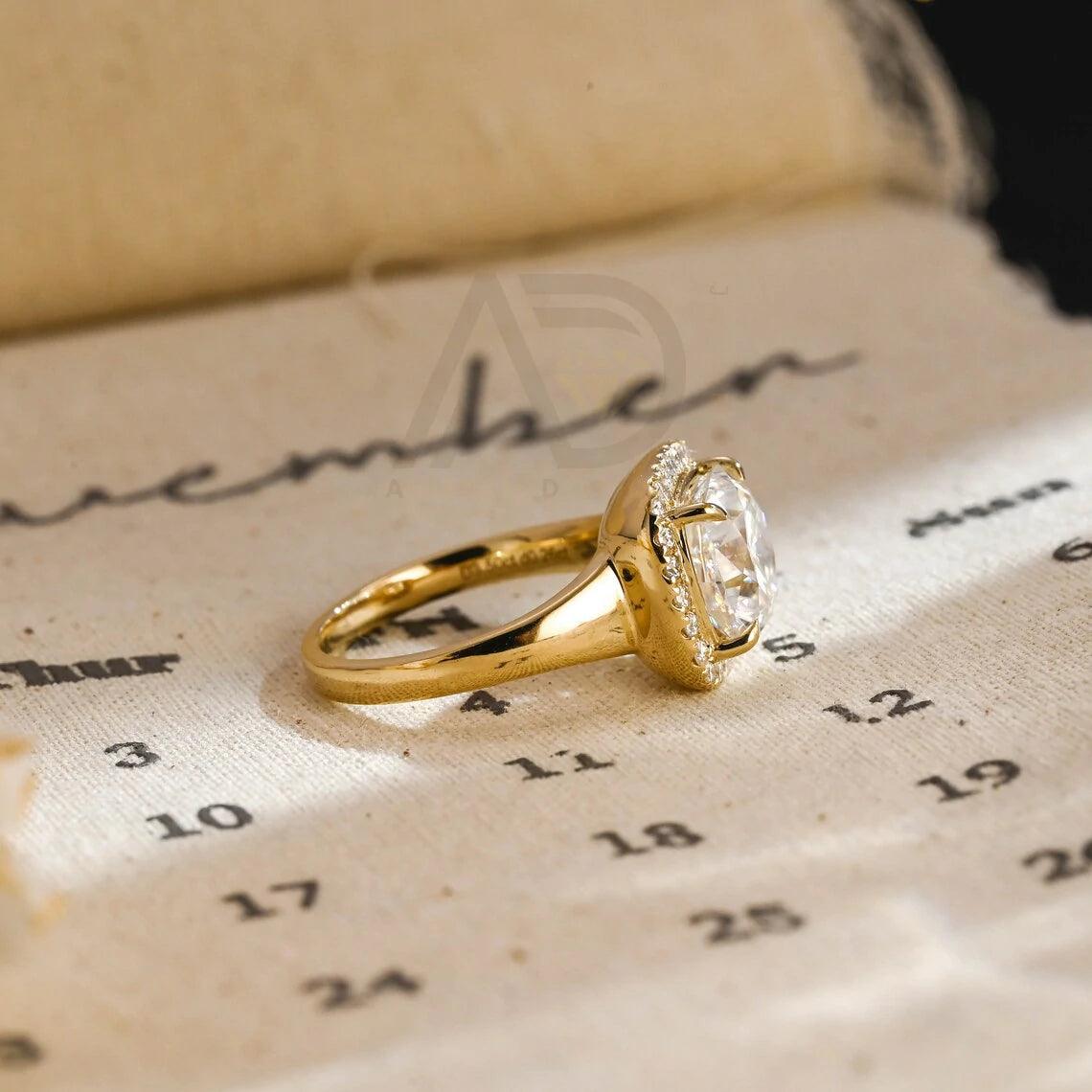 Vintage Cushion Cut Classic Moissanite Engagement Ring. This ring features a stunning 3.5CT cushion cut moissanite diamond. Perfect for weddings or anniversaries. Shop now!