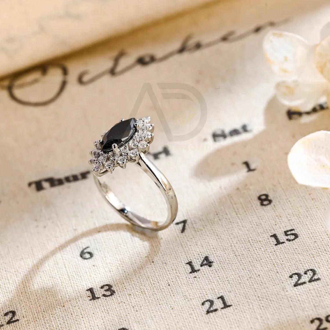 Gothic marquise cut ring, Black moissanite engagement ring, Solid gold floral cluster wedding ring, Unique gift for her, Marquise cut jewelry, Black gemstone ring, Gothic wedding band, Floral cluster ring, Unique bridal jewelry, Solid gold engagement ring, Marquise cut moissanite, Black gemstone jewelry, Gothic bridal ring, Unique wedding gift, Floral cluster engagement ring