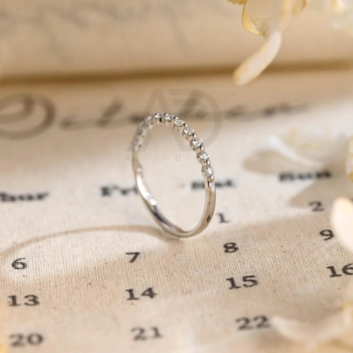 Round moissanite wedding band, Solid gold moissanite bridal band, Half-eternity moissanite matching band diamond ring, Anniversary gifts, Sparkling moissanite band, Half-eternity wedding band, Bridal jewelry, Customizable anniversary ring, Handcrafted moissanite band, Gold anniversary ring
