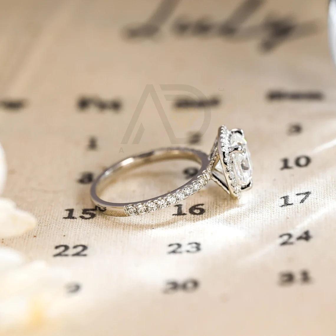 Vintage Crushed Ice Cut Cushion Moissanite Engagement Ring, Prong Pave Moissanite Cushion Wedding Ring, Anniversary Gifts for Women Wife