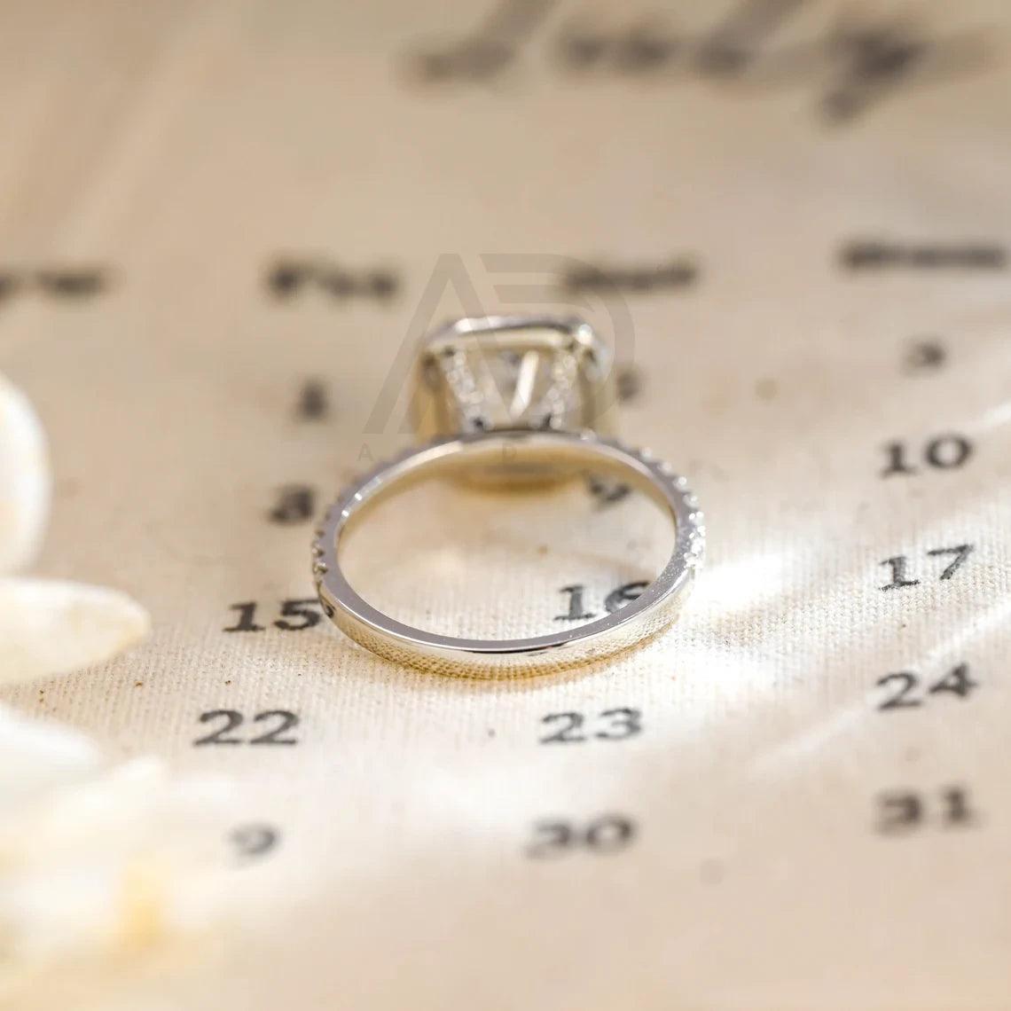 Vintage Crushed Ice Cut Cushion Moissanite Engagement Ring, Prong Pave Moissanite Cushion Wedding Ring, Anniversary Gifts for Women Wife