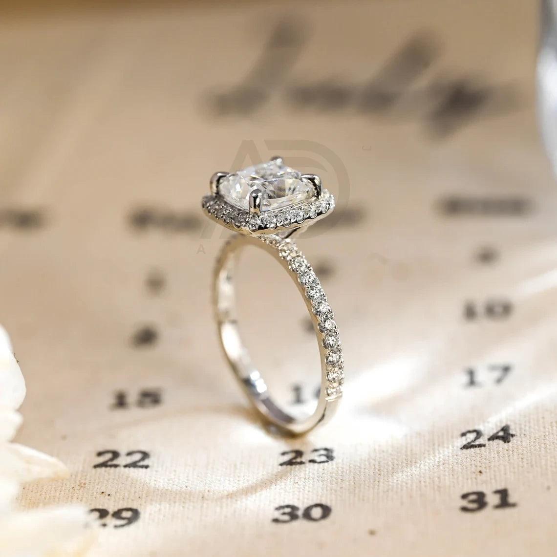 Vintage Crushed Ice Cut Cushion Moissanite Engagement Ring, Prong Pave Moissanite Cushion Wedding Ring, Anniversary Gifts for Women Wife