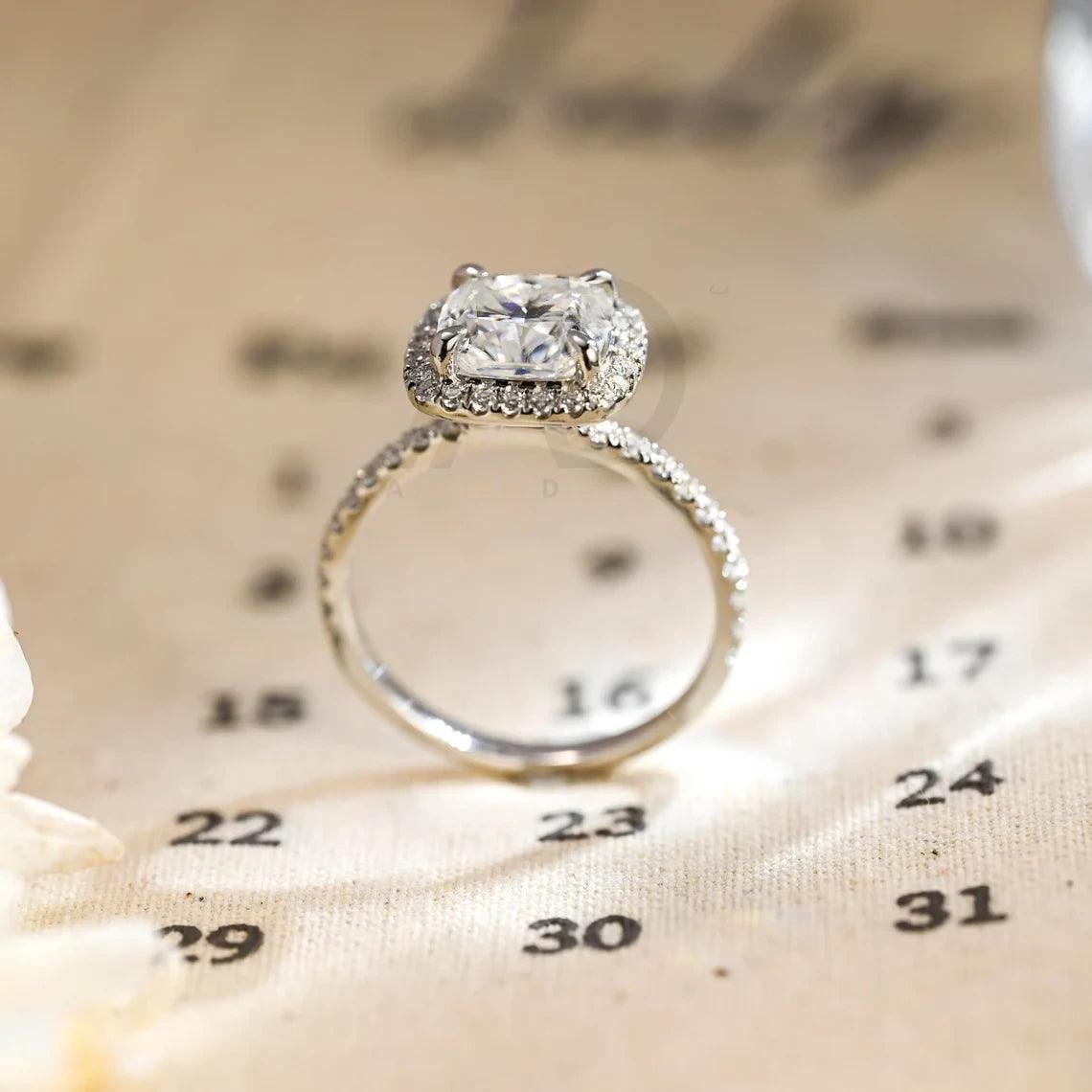 Vintage Crushed Ice Cut Cushion Moissanite Engagement Ring, Prong Pave Moissanite Cushion Wedding Ring, Anniversary Gifts for Women Wife
