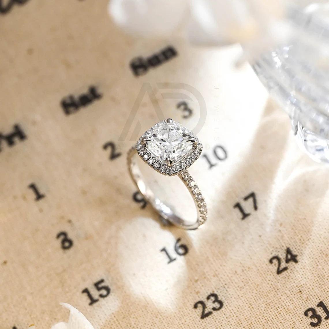 Vintage Crushed Ice Cut Cushion Moissanite Engagement Ring, Prong Pave Moissanite Cushion Wedding Ring, Anniversary Gifts for Women Wife