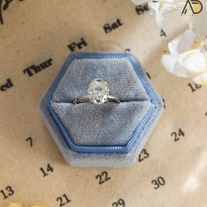 Oval Cut Hidden Halo Moissanite Bridal Ring - 14K Solid Gold