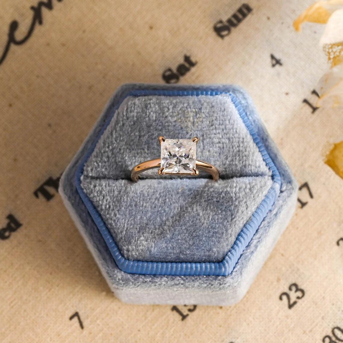 1.25 CT popular Colorless Princess Moissanite Engagement Ring, Simply Solitaire 10K 14K White Yellow Rose Gold Four Prong Anniversary & Wedding Ring