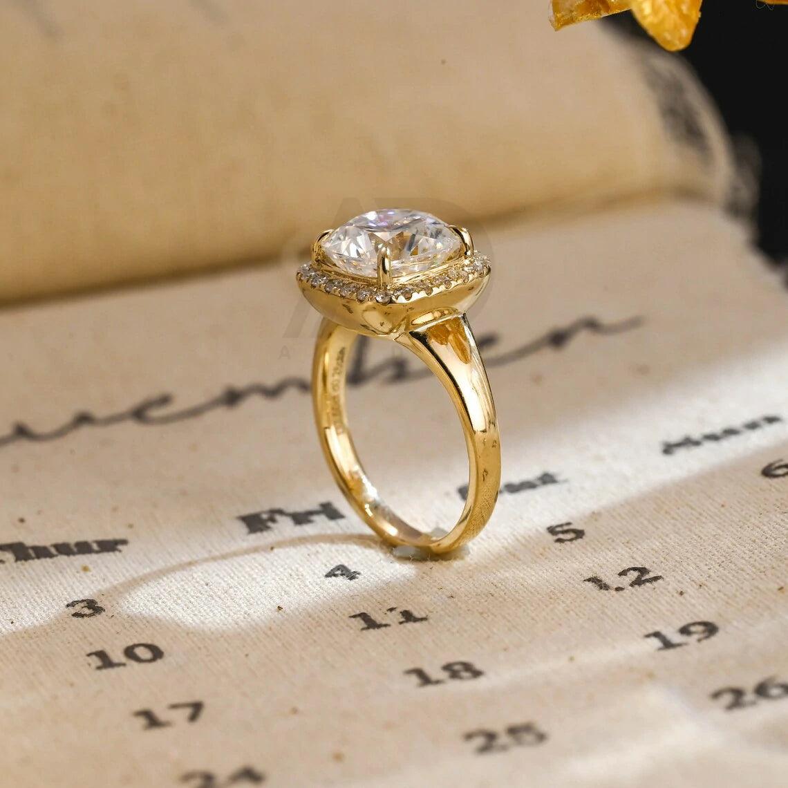 Vintage Cushion Cut Classic Moissanite Engagement Ring. This ring features a stunning 3.5CT cushion cut moissanite diamond. Perfect for weddings or anniversaries. Shop now!