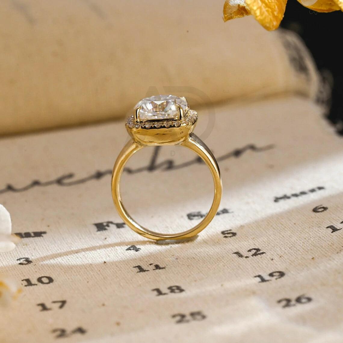 Vintage Cushion Cut Classic Moissanite Engagement Ring. This ring features a stunning 3.5CT cushion cut moissanite diamond. Perfect for weddings or anniversaries. Shop now!