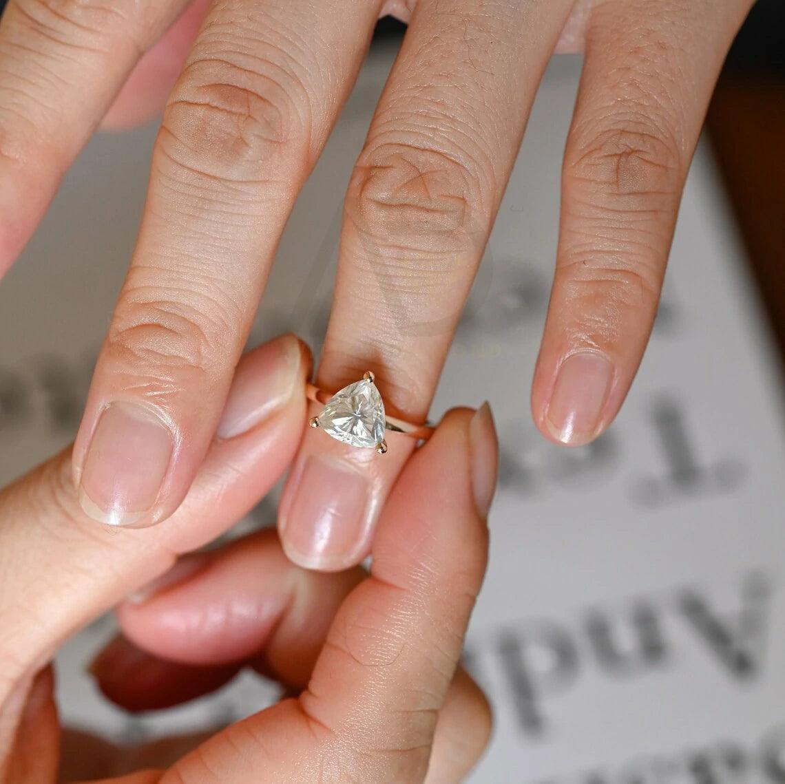 Solitaire trilliant moissanite engagement ring, Dainty classic triangle trillion cut promise ring wedding ring, Anniversary gifts for women, Trilliant moissanite ring, Triangle moissanite promise ring, Anniversary jewelry, Bridal ring.