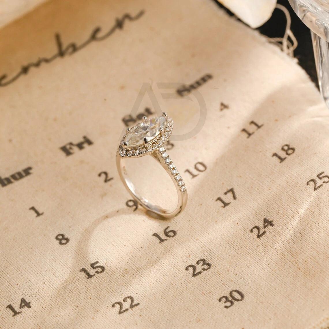 Vintage Style Marquise Cut Moissanite Ring Cathedral Engagement Ring, 10K/14K/18K Solid Gold Promise Wedding Ring, Anniversary Gift for Women
