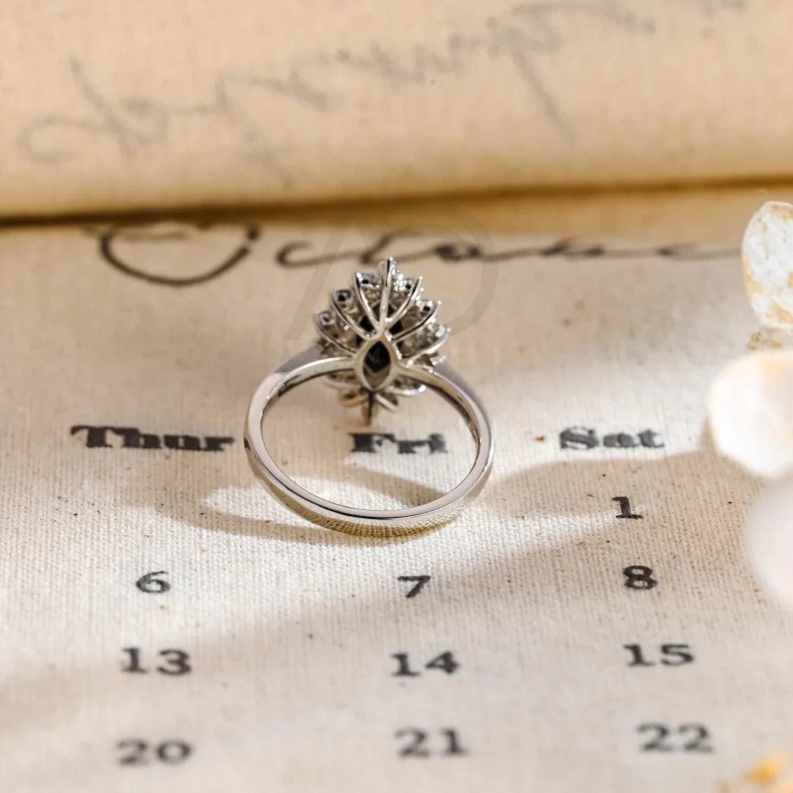 Gothic marquise cut ring, Black moissanite engagement ring, Solid gold floral cluster wedding ring, Unique gift for her, Marquise cut jewelry, Black gemstone ring, Gothic wedding band, Floral cluster ring, Unique bridal jewelry, Solid gold engagement ring, Marquise cut moissanite, Black gemstone jewelry, Gothic bridal ring, Unique wedding gift, Floral cluster engagement ring