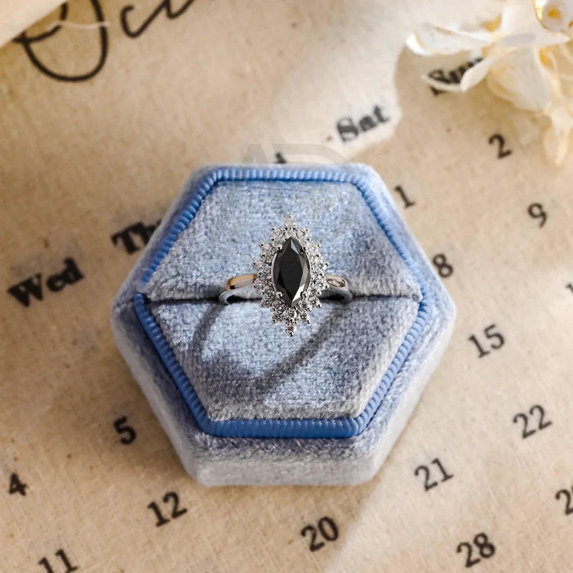 Gothic marquise cut ring, Black moissanite engagement ring, Solid gold floral cluster wedding ring, Unique gift for her, Marquise cut jewelry, Black gemstone ring, Gothic wedding band, Floral cluster ring, Unique bridal jewelry, Solid gold engagement ring, Marquise cut moissanite, Black gemstone jewelry, Gothic bridal ring, Unique wedding gift, Floral cluster engagement ring