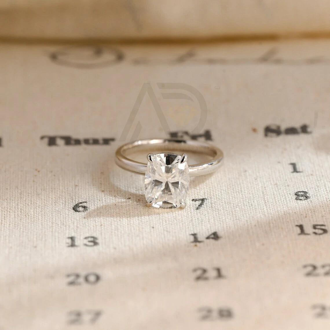 Solitaire elongated cushion cut moissanite engagement ring, Promise ring, Real gold anniversary classic cushion shape wedding ring, 10K gold ring, 14K gold ring, 18K gold ring, Cushion cut moissanite ring, Anniversary ring, Wedding band.