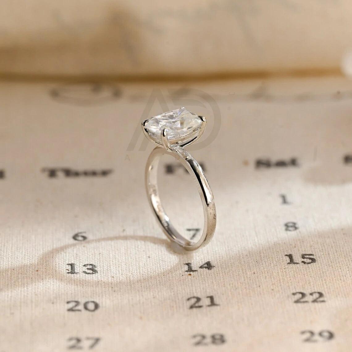 Solitaire elongated cushion cut moissanite engagement ring, Promise ring, Real gold anniversary classic cushion shape wedding ring, 10K gold ring, 14K gold ring, 18K gold ring, Cushion cut moissanite ring, Anniversary ring, Wedding band.
