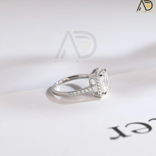 Emerald Cut Moissanite Ring | Solid Gold Moissanite Ring | Half Pave Engagement Ring