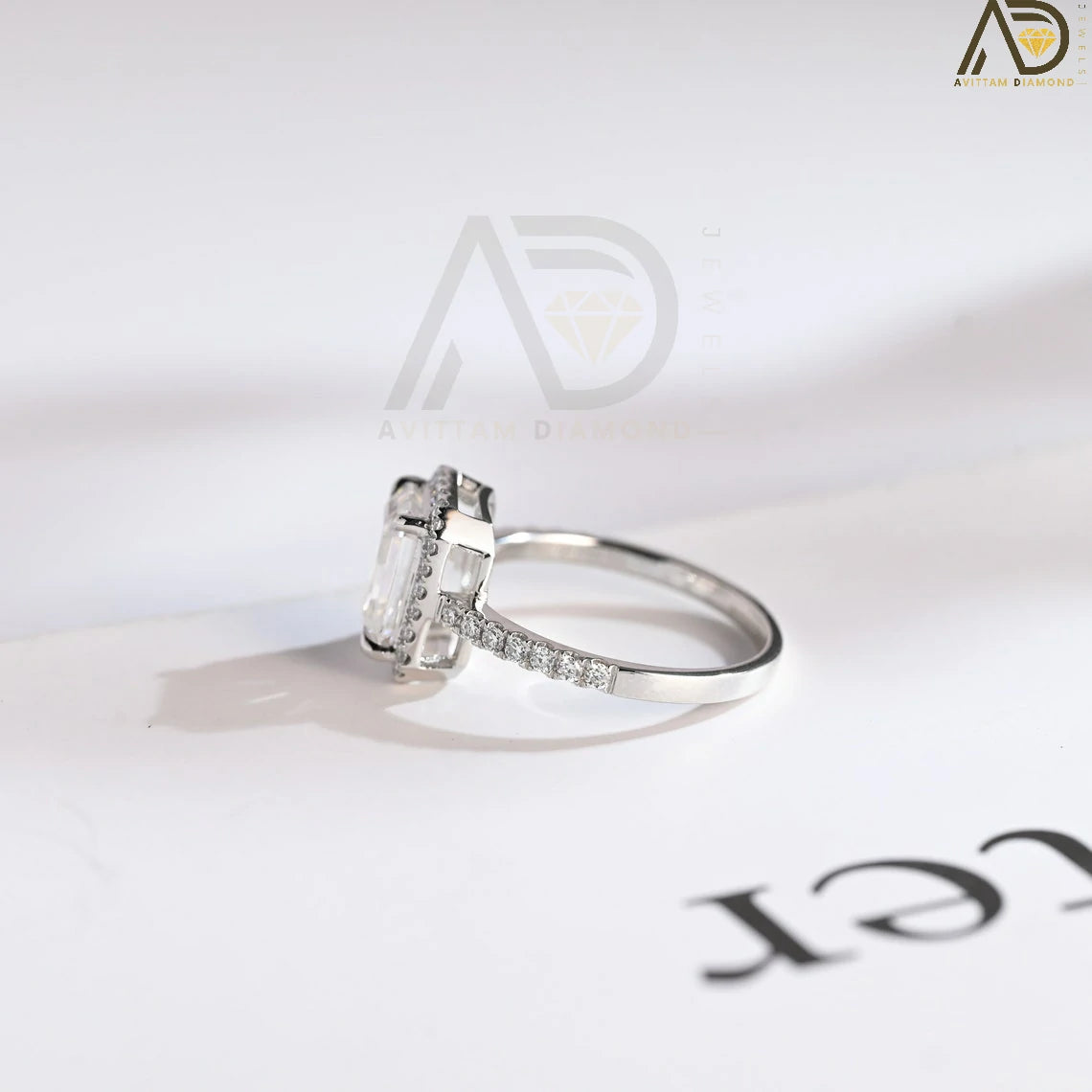Radiant Moissanite Jewelry | Stunning Emerald Cut Ring | Unique Half Pave Engagement Band