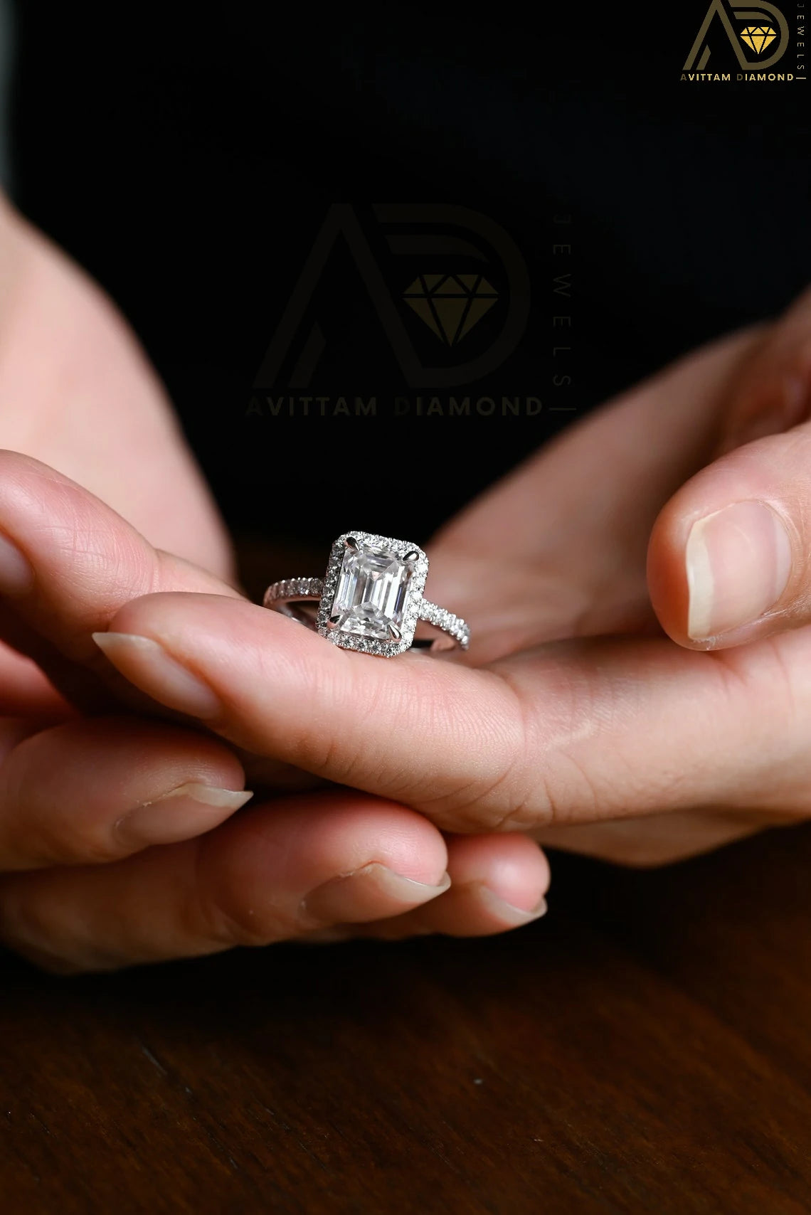 Dazzling Moissanite Anniversary Gift | Radiant Halo Moissanite Ring | Elegant Half Pave Design