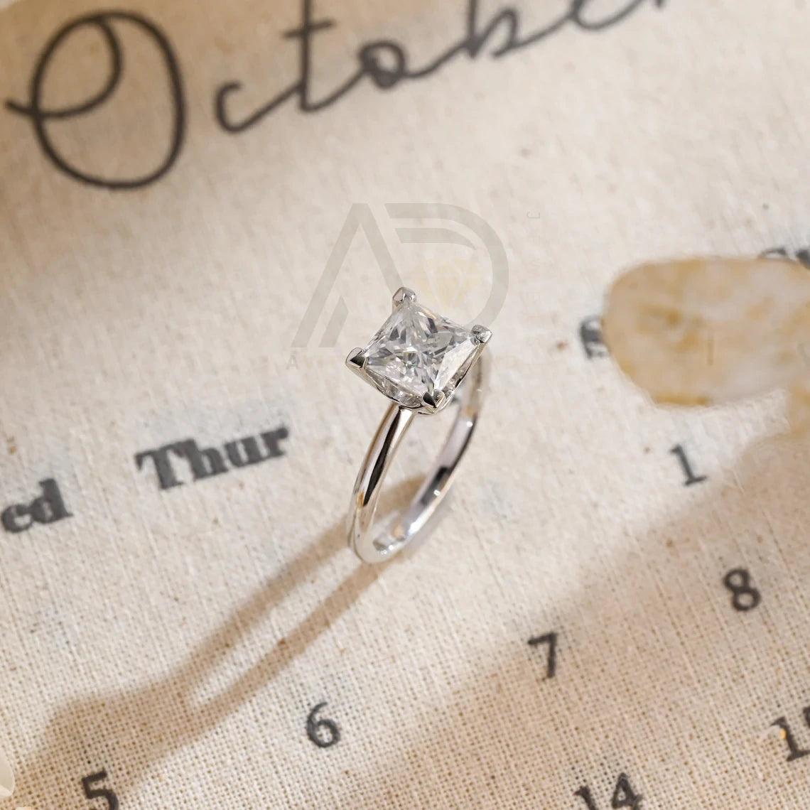 Solitaire princess cut moissanite engagement ring, Dainty classic knife edge promise ring, Handmade ring, Anniversary gift for woman wife, Princess cut moissanite ring, Classic promise ring, Anniversary jewelry, Bridal ring.