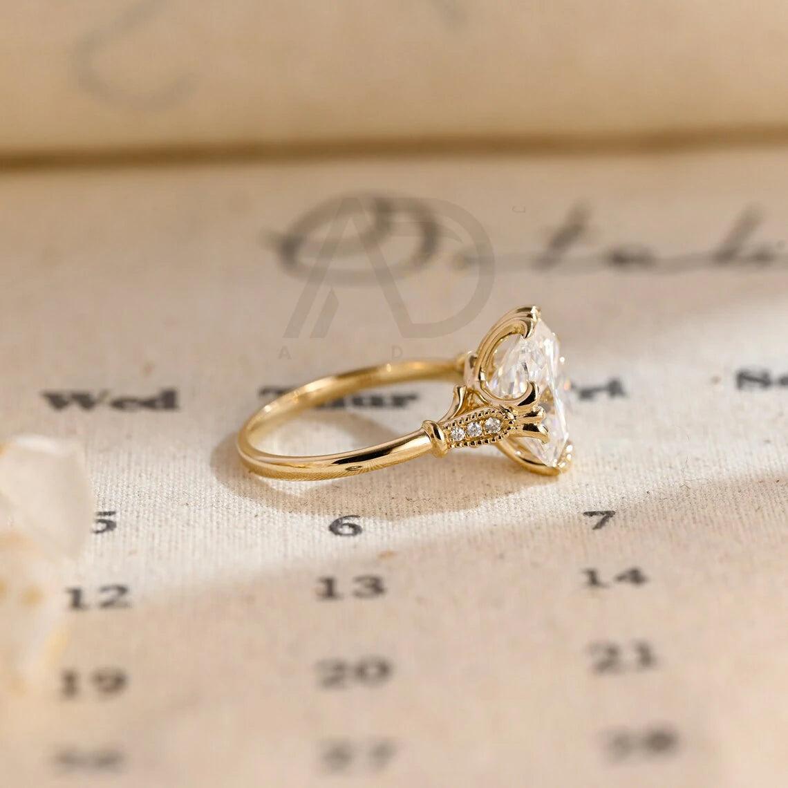 Cushion Moissanite Engagement Ring, Solid Gold Vintage Ring, Cushion Cut Wedding Ring, Special Anniversary Rings for Wife, Gold Travel Rings, Engagement Ring, Vintage Ring, Wedding Ring, Anniversary Rings, Wife's Jewelry, Travel-inspired Rings, Moissanite Ring, Solid Gold Ring, Vintage Style Ring, Anniversary Gift.