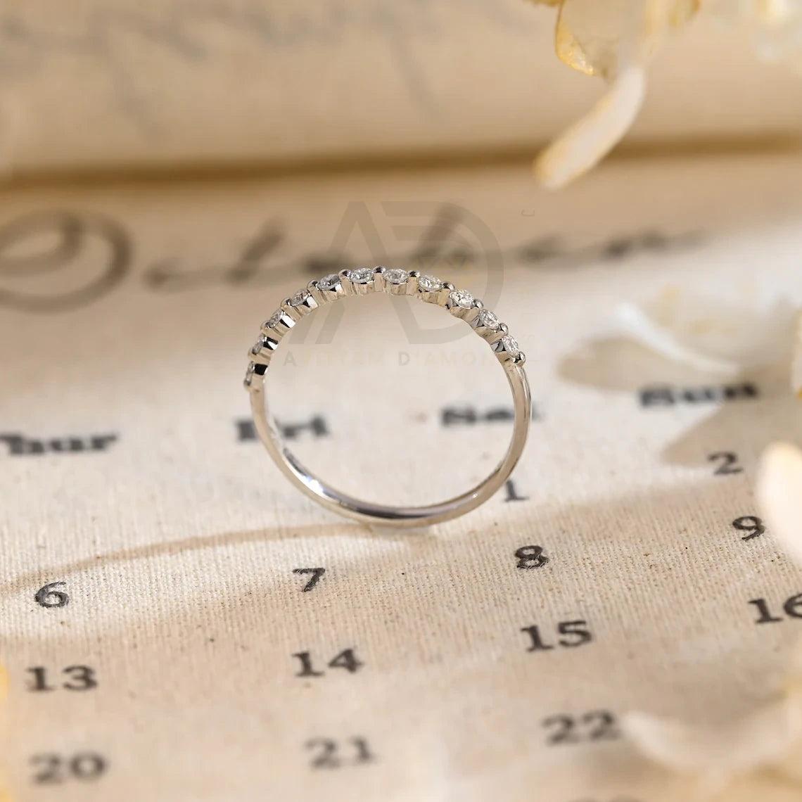 Round moissanite wedding band, Solid gold moissanite bridal band, Half-eternity moissanite matching band diamond ring, Anniversary gifts, Sparkling moissanite band, Half-eternity wedding band, Bridal jewelry, Customizable anniversary ring, Handcrafted moissanite band, Gold anniversary ring