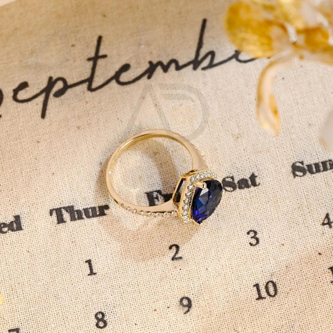 Heart cut moissanite engagement ring, Sapphire paved ring, Halo engagement ring, Solid gold promise ring, Heart shaped sapphire ring, Vintage style promise ring, Heart cut jewelry, Moissanite and sapphire ring, Solid gold vintage ring, Promise ring for her, Vintage-inspired jewelry, Halo setting ring, Heart shaped moissanite, Sapphire jewelry, Anniversary gift for women