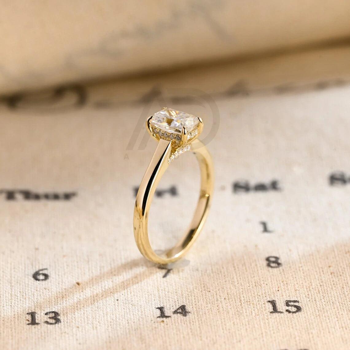 Elongated Crushed Ice Cut Cushion Moissanite Engagement Ring, Solid Gold Hidden-Halo Cushion Cut Moissanite Wedding Ring, Anniversary Gift, Elongated Cushion Moissanite Ring, Crushed Ice Moissanite Ring, Solid Gold Wedding Band, Hidden-Halo Moissanite Ring, Anniversary Ring, Engagement Ring, Cushion Cut Moissanite Ring, Wedding Ring, Cushion Moissanite Ring, Gold Anniversary Band, Hidden-Halo Engagement Ring, Anniversary Jewelry