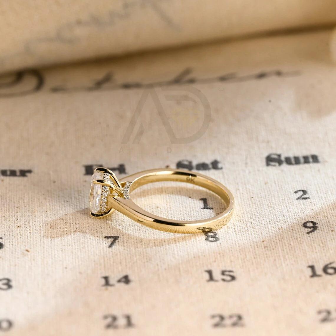Elongated Crushed Ice Cut Cushion Moissanite Engagement Ring, Solid Gold Hidden-Halo Cushion Cut Moissanite Wedding Ring, Anniversary Gift, Elongated Cushion Moissanite Ring, Crushed Ice Moissanite Ring, Solid Gold Wedding Band, Hidden-Halo Moissanite Ring, Anniversary Ring, Engagement Ring, Cushion Cut Moissanite Ring, Wedding Ring, Cushion Moissanite Ring, Gold Anniversary Band, Hidden-Halo Engagement Ring, Anniversary Jewelry