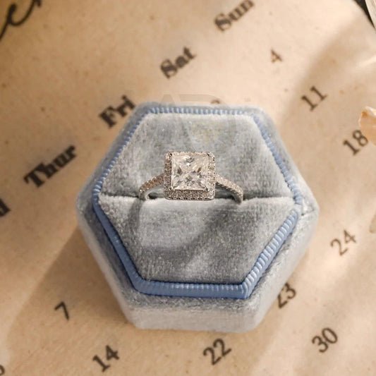 Princess Cut Moissanite Engagement Ring, Paved Moissanite Ring with Halo, Cathedral Setting Promise Ring, Wedding Ring for Women, Anniversary Gift, Women's Moissanite Ring, Customizable Fine Jewelry, Unique Anniversary Gift, Luxurious Symbol of Love, Timeless Elegance, Romantic Anniversary Jewelry