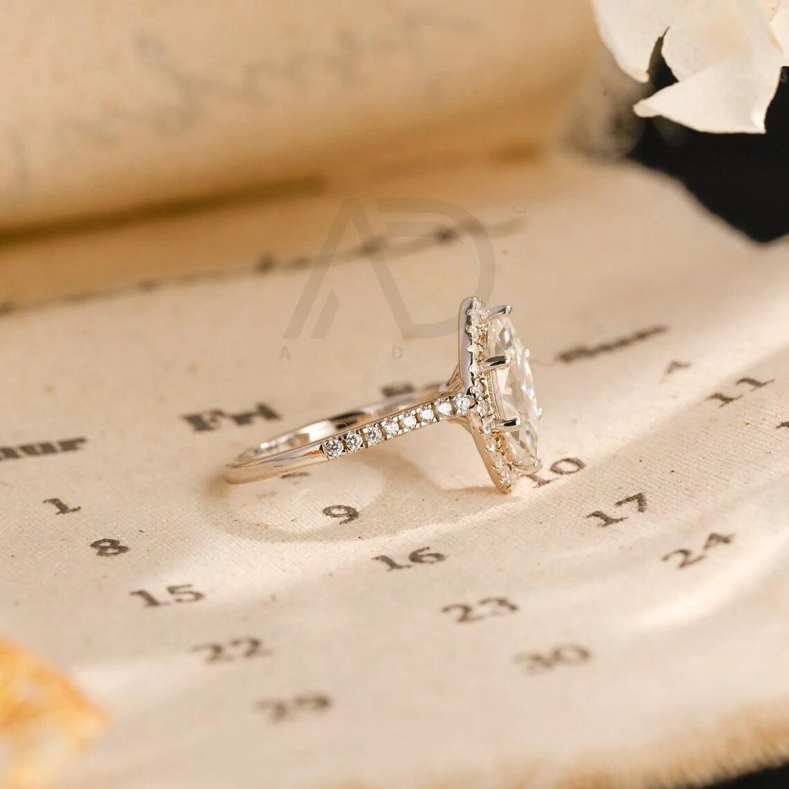 Vintage Style Marquise Cut Moissanite Ring Cathedral Engagement Ring, 10K/14K/18K Solid Gold Promise Wedding Ring, Anniversary Gift for Women