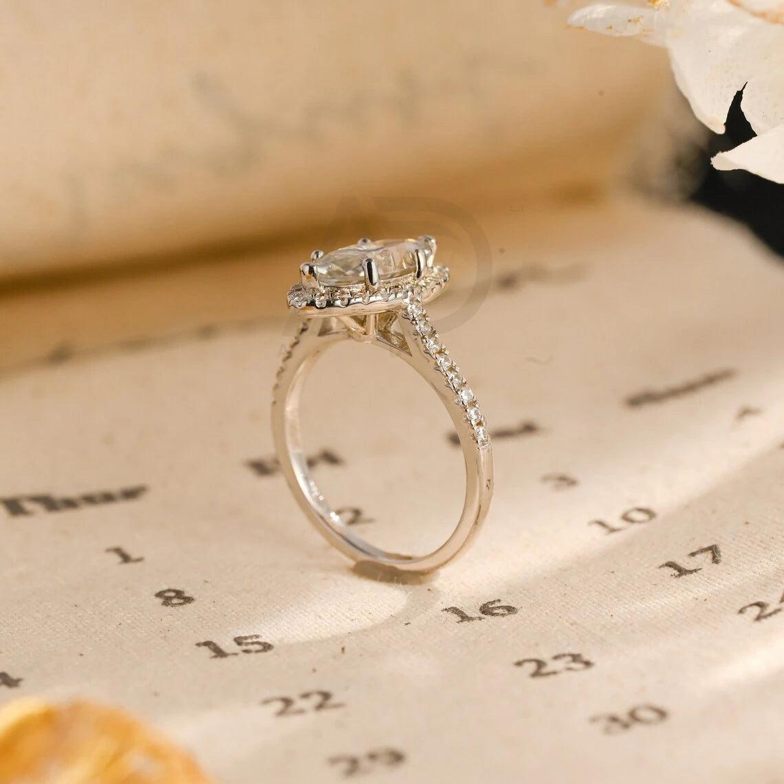 Vintage Style Marquise Cut Moissanite Ring Cathedral Engagement Ring, 10K/14K/18K Solid Gold Promise Wedding Ring, Anniversary Gift for Women
