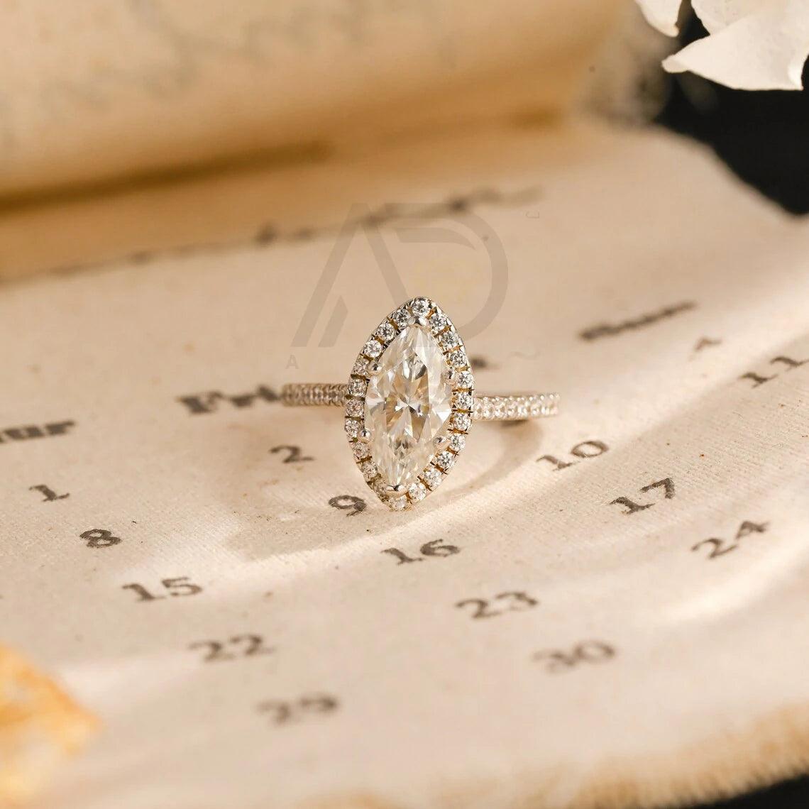 Vintage Style Marquise Cut Moissanite Ring Cathedral Engagement Ring, 10K/14K/18K Solid Gold Promise Wedding Ring, Anniversary Gift for Women