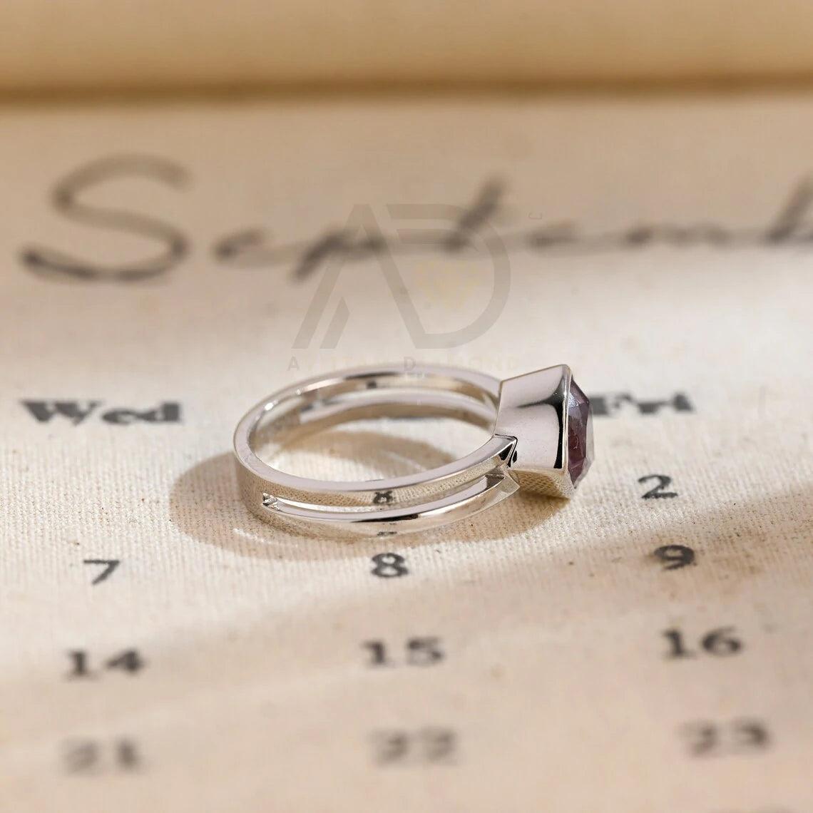 Split shank trilliant cut solitaire alexandrite engagement ring, Split shank real solid gold alexandrite statement ring, Best ring for women, Trilliant cut alexandrite ring, Solitaire alexandrite ring, Split shank engagement ring, Solid gold statement ring.
