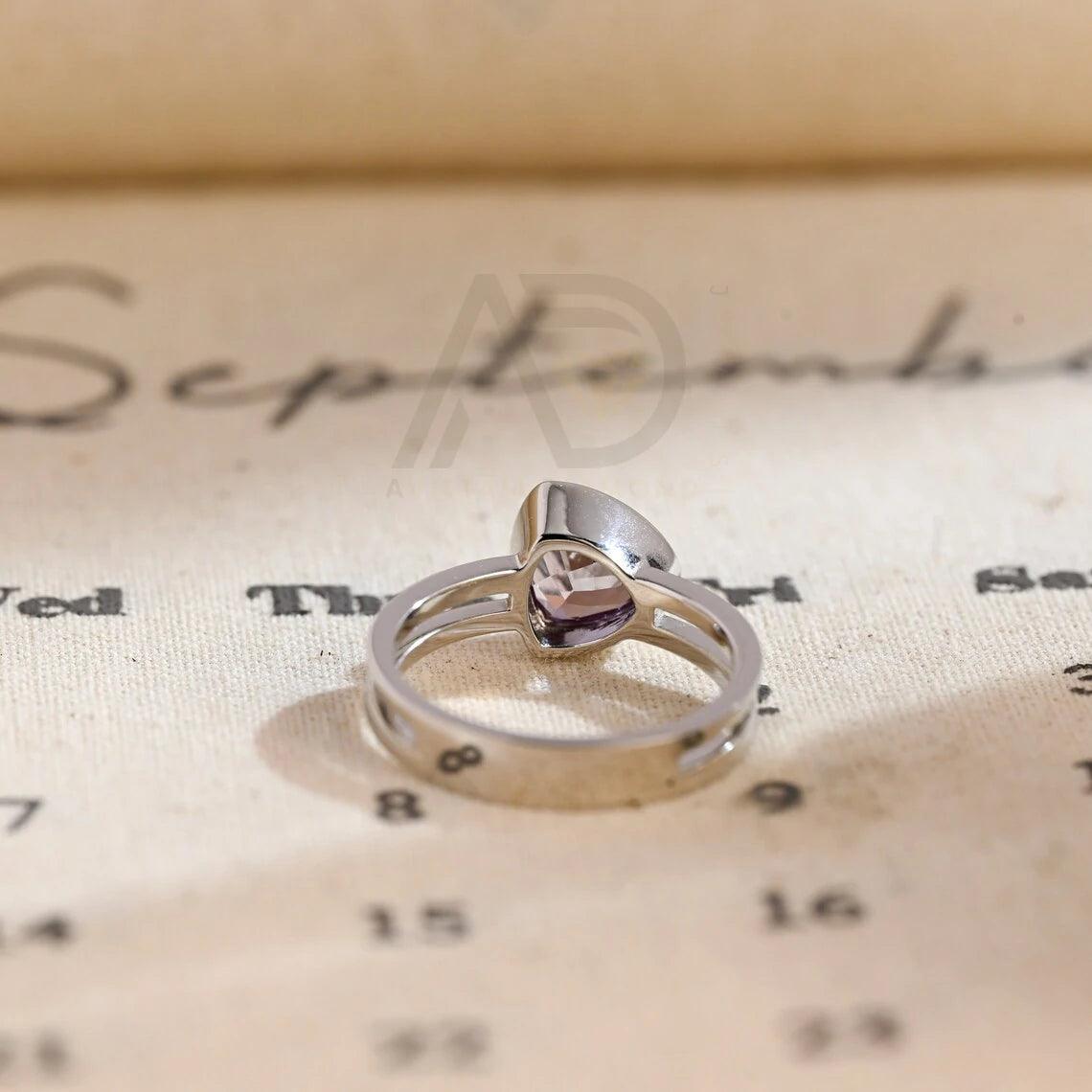 Split shank trilliant cut solitaire alexandrite engagement ring, Split shank real solid gold alexandrite statement ring, Best ring for women, Trilliant cut alexandrite ring, Solitaire alexandrite ring, Split shank engagement ring, Solid gold statement ring.